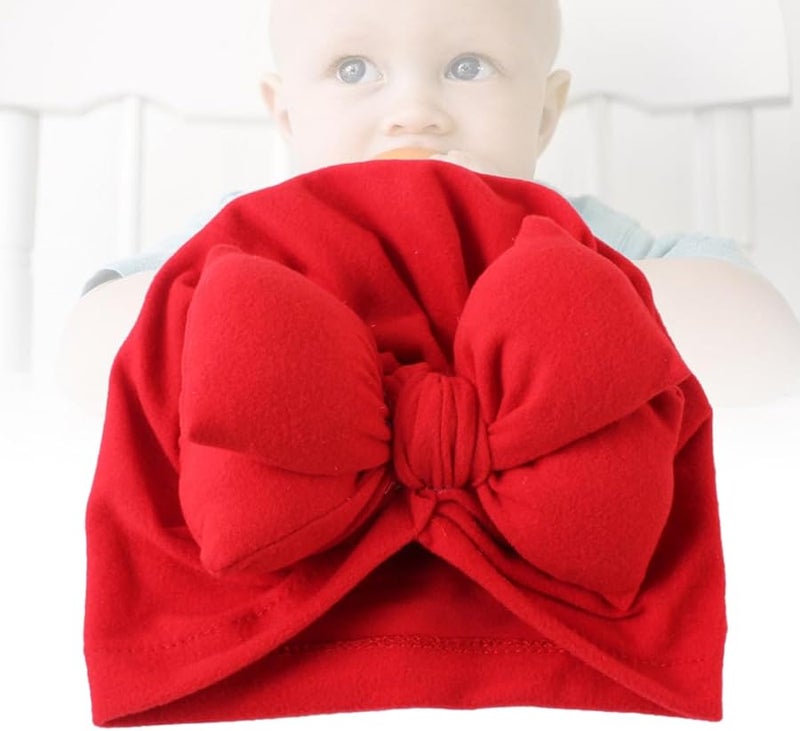 Red Newborn Baby Hat with Bowknot for Daily Photos Polyester Cotton - Image 2